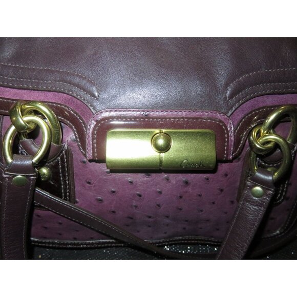 Coach 2011 Kristin Spectator Ostrich Embossed Mixed Leather Flap Purple Bag - Picture 12 of 15